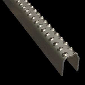 McNICHOLS&reg; Plank Grating Ladder Rung Plank, TRACTION TREAD&trade;, Carbon Steel, HRPO, 11 Gauge (.1196" Thick), 2-Row Button-Top (1-1/4" Width), 1-1/2" Channel Depth, Slip-Resistant Surface, 2% Open Area