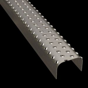 McNICHOLS&reg; Plank Grating Ladder Rung Plank, TRACTION TREAD&trade;, Stainless Steel, Type 304, 16 Gauge (.0625" Thick), 4-Row Button-Top (2-1/4" Width), 1-1/2" Channel Depth, Slip-Resistant Surface, 4% Open Area