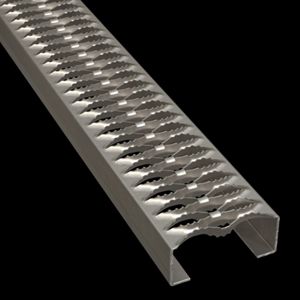 McNICHOLS® Plank Grating Plank, GRIP STRUT®, Carbon Steel, HRPO, 12 Gauge (.1046" Thick), 2-Diamond (4-3/4" Width), 2" Channel Depth, Serrated Surface, 34% Open Area