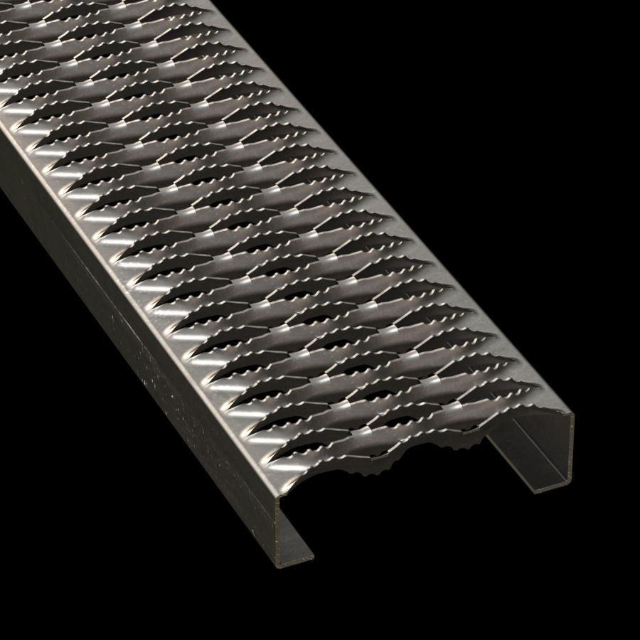 McNICHOLS® Plank Grating Plank, GRIP STRUT®, Carbon Steel, HRPO, 12 Gauge (.1046" Thick), 3-Diamond (7" Width), 2" Channel Depth, Serrated Surface, 37% Open Area