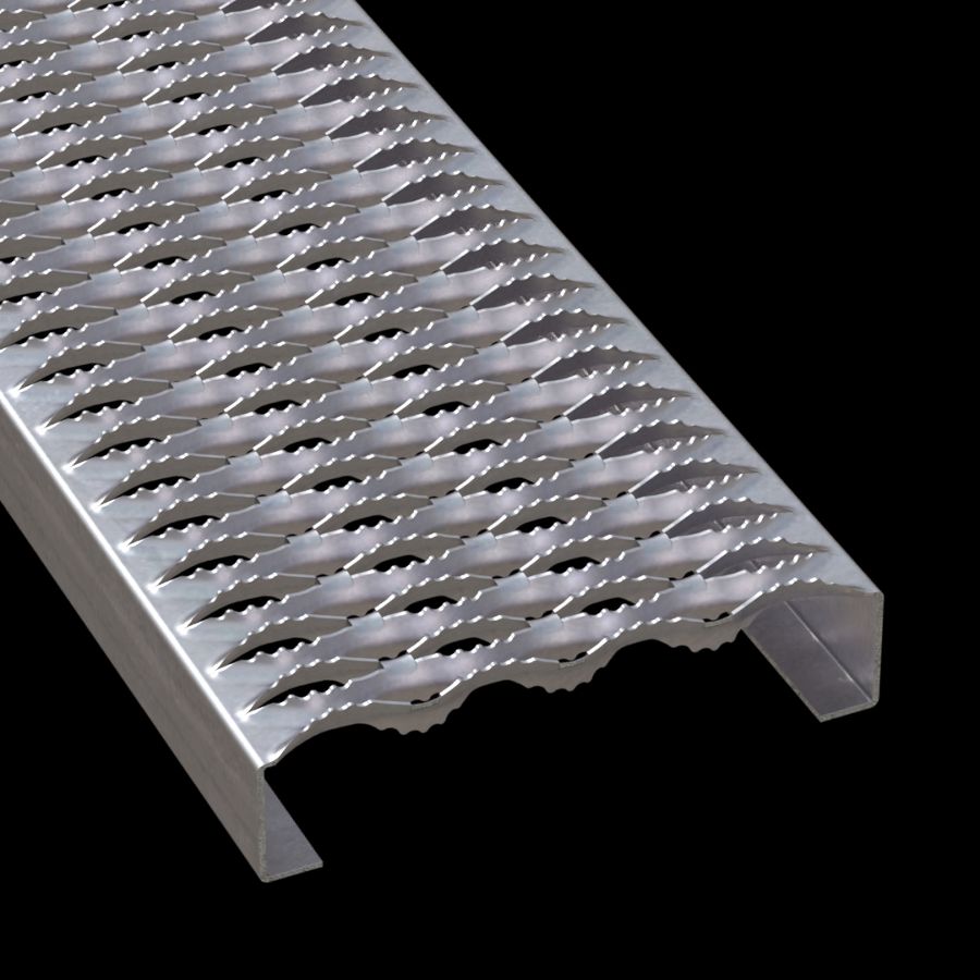 McNICHOLS® Plank Grating Plank, GRIP STRUT®, Aluminum, Alloy 5052-H32, .1000" Thick (10 Gauge), 4-Diamond (9-1/2" Width), 2" Channel Depth, Serrated Surface, 45% Open Area