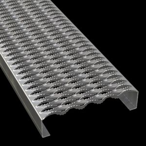 McNICHOLS® Plank Grating Plank, GRIP STRUT®, Aluminum, Alloy 5052-H32, .1000" Thick (10 Gauge), 5-Diamond (11-3/4" Width), 2-1/2" Channel Depth, Serrated Surface, 35% Open Area