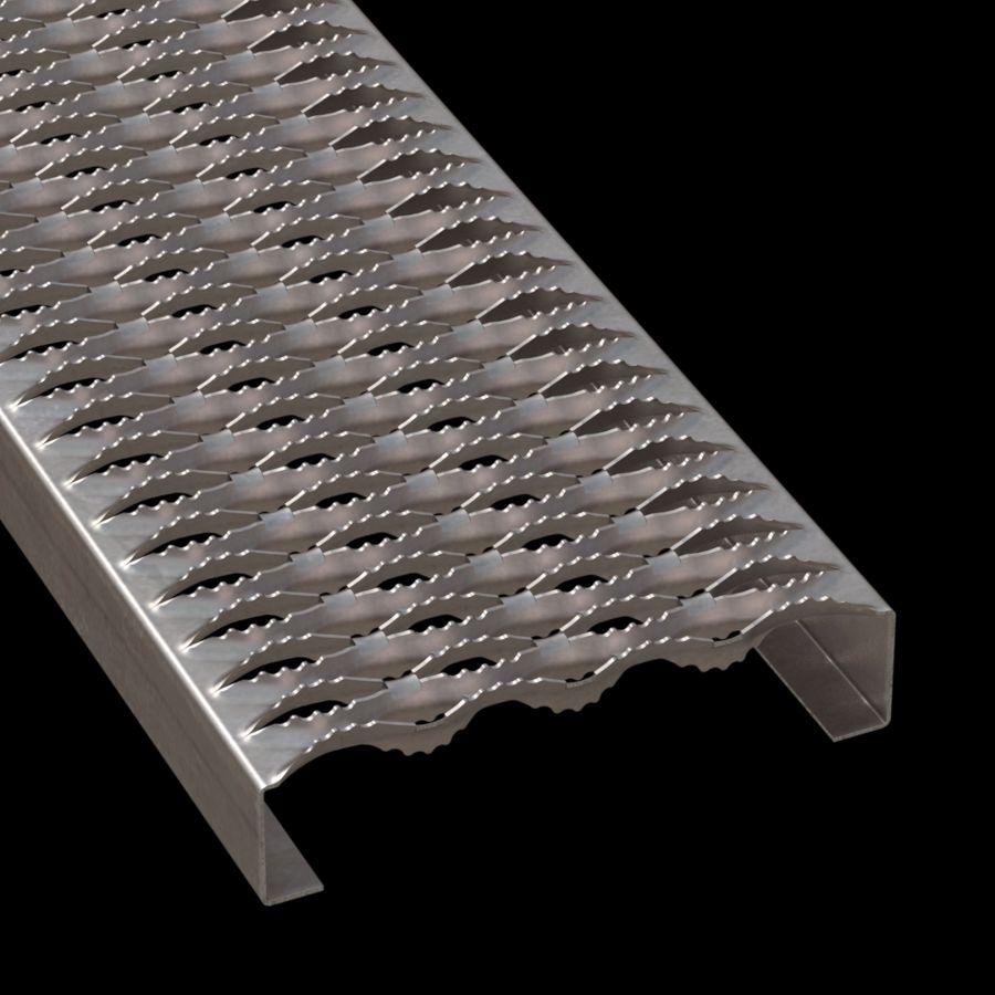 McNICHOLS® Plank Grating Plank, GRIP STRUT®, Stainless Steel, Type 304, 16 Gauge (.0625" Thick), 4-Diamond (9-1/2" Width), 2" Channel Depth, Serrated Surface, 45% Open Area