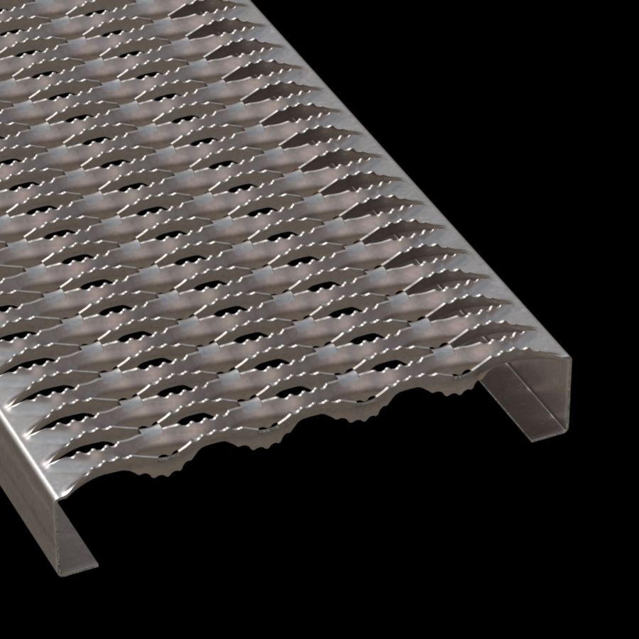 McNICHOLS® Plank Grating Plank, GRIP STRUT®, Stainless Steel, Type 304, 16 Gauge (.0625" Thick), 5-Diamond (11-3/4" Width), 2" Channel Depth, Serrated Surface, 35% Open Area