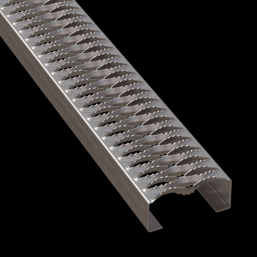McNICHOLS® Plank Grating Plank, GRIP STRUT®, Stainless Steel, Type 304, 16 Gauge (.0625" Thick), 2-Diamond (4-3/4" Width), 2" Channel Depth, Serrated Surface, 34% Open Area