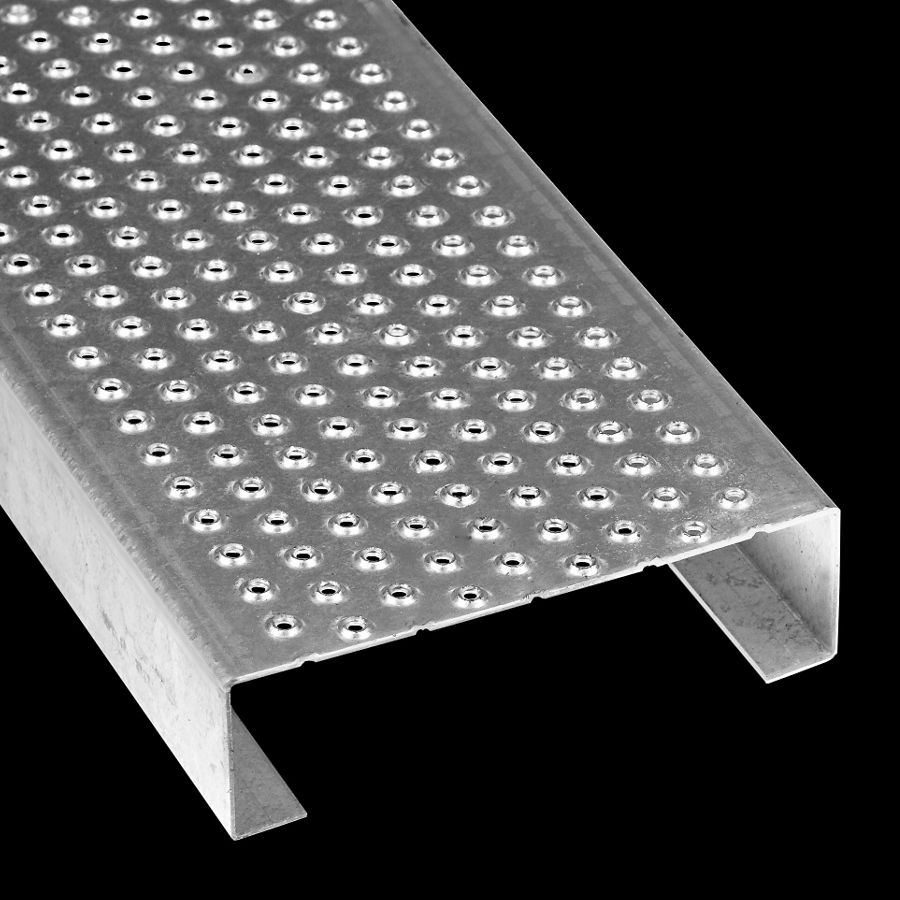 McNICHOLS® Plank Grating Plank, TRACTION TREAD®, ADA, Galvanized Steel, ASTM A-924, 13 Gauge (.0934" Thick), 10-Row (7" Width), 2" Channel Depth, Slip-Resistant Surface, 3% Open Area McNICHOLS® Plank Grating Plank, TRACTION TREAD®, ADA, Galvanized Steel, ASTM A-924, 13 Gauge (.0934" Thick), 10-Row (7" Width), 2" Channel Depth, Slip-Resistant Surface, 3% Open Area