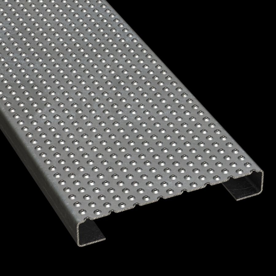 McNICHOLS® Plank Grating Plank, TRACTION TREAD®, ADA, Galvanized Steel, G90, 13 Gauge (.0934" Thick), Button-Top (10" Width), 1-1/2" Channel Depth, Slip-Resistant Surface, 4% Open Area McNICHOLS® Plank Grating Plank, TRACTION TREAD®, ADA, Galvanized Steel, G90, 13 Gauge (.0934" Thick), Button-Top (10" Width), 1-1/2" Channel Depth, Slip-Resistant Surface, 4% Open Area