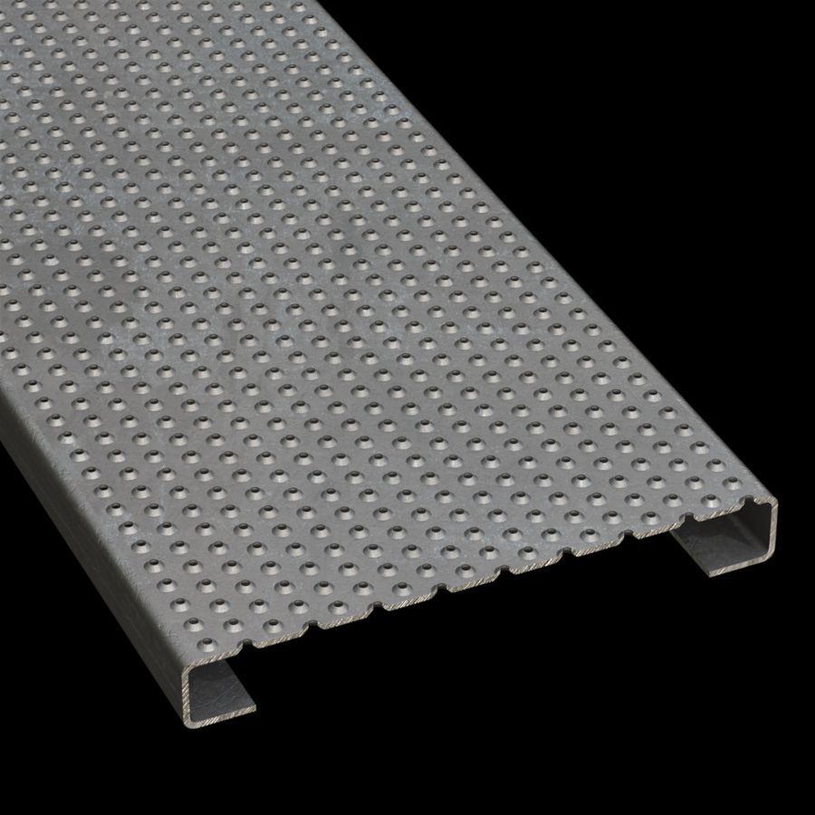 McNICHOLS® Plank Grating Plank, TRACTION TREAD®, ADA, Galvanized Steel, G90, 11 Gauge (.1233" Thick), Button-Top (12" Width), 1-1/2" Channel Depth, Slip-Resistant Surface, 4% Open Area McNICHOLS® Plank Grating Plank, TRACTION TREAD®, ADA, Galvanized Steel, G90, 11 Gauge (.1233" Thick), Button-Top (12" Width), 1-1/2" Channel Depth, Slip-Resistant Surface, 4% Open Area