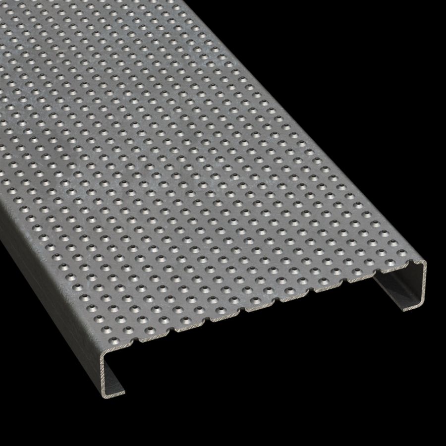 McNICHOLS® Plank Grating Plank, TRACTION TREAD™, ADA, Galvanized Steel, G90, 11 Gauge (.1233" Thick), Button-Top (12" Width), 2" Channel Depth, Slip-Resistant Surface, Plank, 4% Open Area McNICHOLS® Plank Grating Plank, TRACTION TREAD™, ADA, Galvanized Steel, G90, 11 Gauge (.1233" Thick), Button-Top (12" Width), 2" Channel Depth, Slip-Resistant Surface, Plank, 4% Open Area