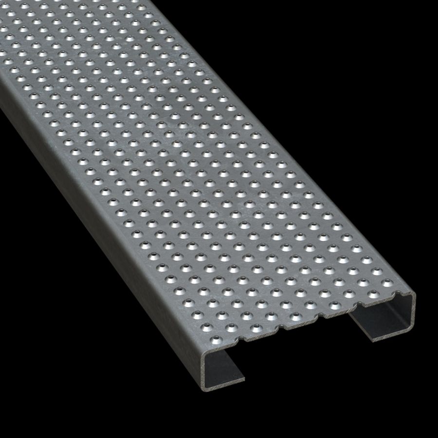 McNICHOLS® Plank Grating Plank, TRACTION TREAD®, ADA, Galvanized Steel, G90, 11 Gauge (.1233" Thick), Button-Top (7" Width), 1-1/2" Channel Depth, Slip-Resistant Surface, 4% Open Area McNICHOLS® Plank Grating Plank, TRACTION TREAD®, ADA, Galvanized Steel, G90, 11 Gauge (.1233" Thick), Button-Top (7" Width), 1-1/2" Channel Depth, Slip-Resistant Surface, 4% Open Area