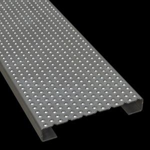 McNICHOLS&reg; Plank Grating Plank, TRACTION TREAD&trade;, ADA, Galvanized Steel, Pre-Galvanized, 11 Gauge (.1233" Thick), Button-Top (10" Width), 1-1/2" Channel Depth, Slip-Resistant Surface, 4% Open Area