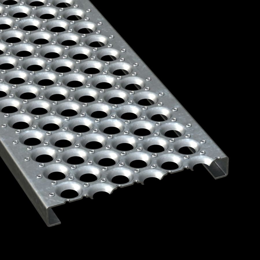 McNICHOLS® Plank Grating Plank, PERF-O GRIP®, Galvanized Steel, ASTM A-924, 11 Gauge (.1233" Thick), 6-Hole (12" Width), 1-1/2" Channel Depth, Slip-Resistant Surface, 35% Open Area McNICHOLS® Plank Grating Plank, PERF-O GRIP®, Galvanized Steel, ASTM A-924, 11 Gauge (.1233" Thick), 6-Hole (12" Width), 1-1/2" Channel Depth, Slip-Resistant Surface, 35% Open Area