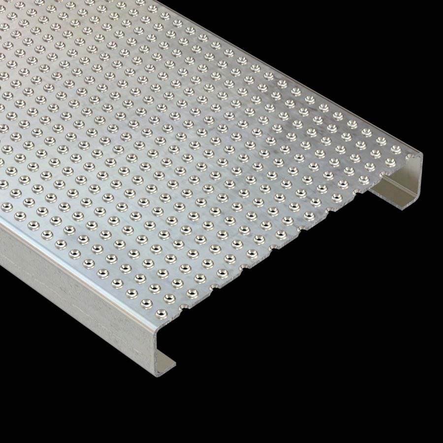 McNICHOLS® Plank Grating Plank, TRACTION TREAD®, ADA, Aluminum, Alloy 5052-H32, .1250" Thick (8 Gauge), 18-Row (12" Width), 2" Channel Depth, Slip-Resistant Surface, 3% Open Area McNICHOLS® Plank Grating Plank, TRACTION TREAD®, ADA, Aluminum, Alloy 5052-H32, .1250" Thick (8 Gauge), 18-Row (12" Width), 2" Channel Depth, Slip-Resistant Surface, 3% Open Area