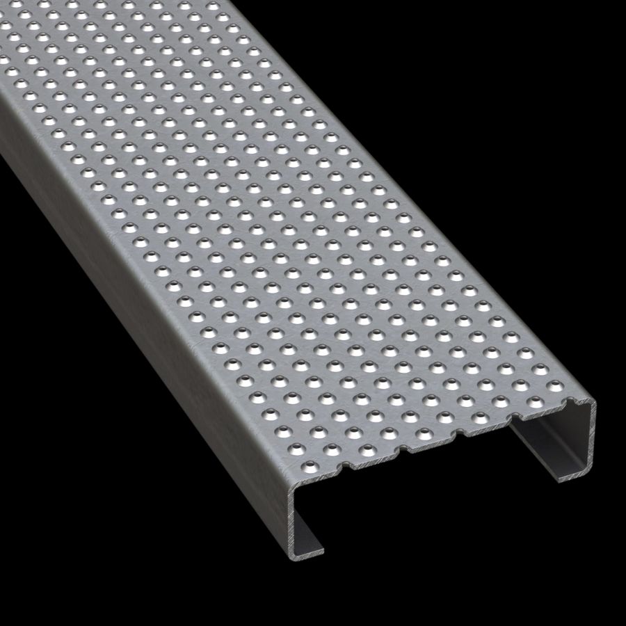 McNICHOLS® Plank Grating Plank, TRACTION TREAD™, ADA, Aluminum, Alloy 5052-H32, .1250" Thick (8 Gauge), Button-Top (7" Width), 2" Channel Depth, Slip-Resistant Surface, 4% Open Area