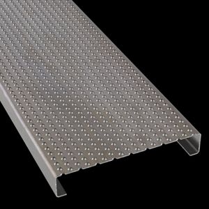 McNICHOLS® Plank Grating Plank, TRACTION TREAD™, ADA, Carbon Steel, Hot Rolled, 13 Gauge (.0897" Thick), Button-Top (12" Width), 2" Channel Depth, Slip-Resistant Surface, 4% Open Area