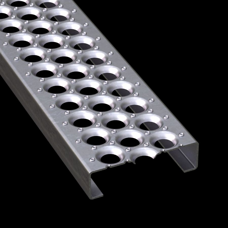 McNICHOLS® Plank Grating Plank, PERF-O GRIP®, Aluminum, Alloy 5052-H32, .1250" Thick (8 Gauge), 3-Hole (7" Width), 2" Channel Depth, Slip-Resistant Surface, 30% Open Area McNICHOLS® Plank Grating Plank, PERF-O GRIP®, Aluminum, Alloy 5052-H32, .1250" Thick (8 Gauge), 3-Hole (7" Width), 2" Channel Depth, Slip-Resistant Surface, 30% Open Area