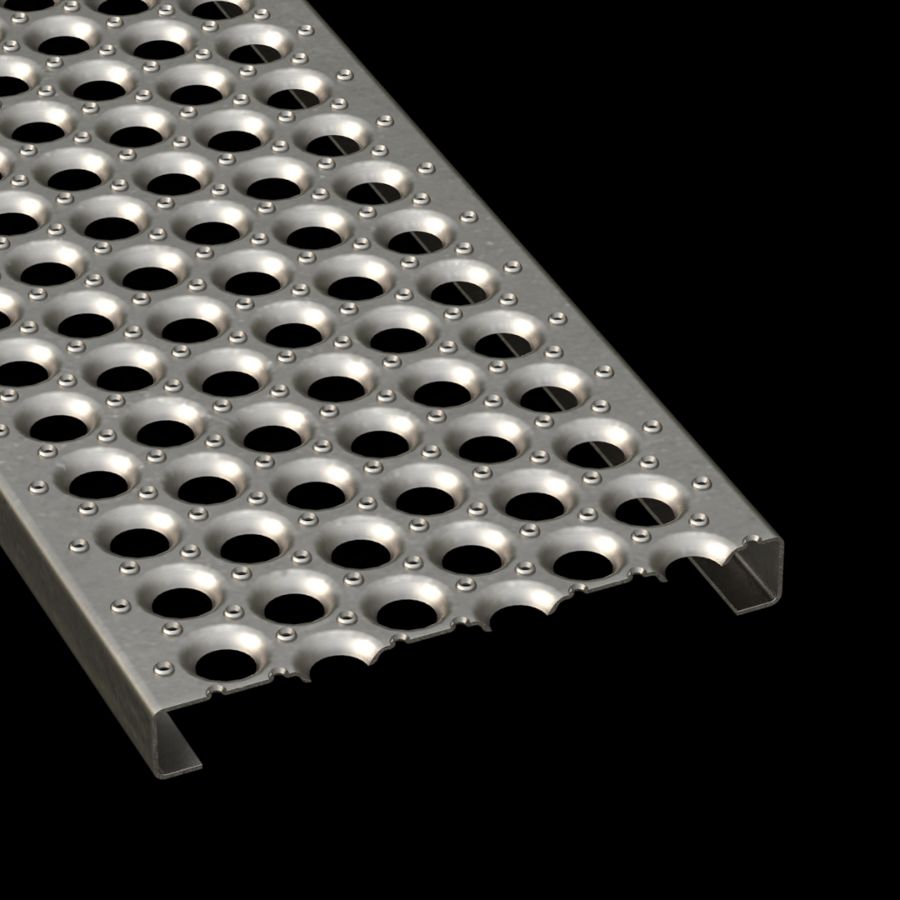 McNICHOLS® Plank Grating Plank, PERF-O GRIP®, Carbon Steel, HRPO, 13 Gauge (.0897" Thick), 5-Hole (10" Width), 1-1/2" Channel Depth, Slip-Resistant Surface, 35% Open Area McNICHOLS® Plank Grating Plank, PERF-O GRIP®, Carbon Steel, HRPO, 13 Gauge (.0897" Thick), 5-Hole (10" Width), 1-1/2" Channel Depth, Slip-Resistant Surface, 35% Open Area