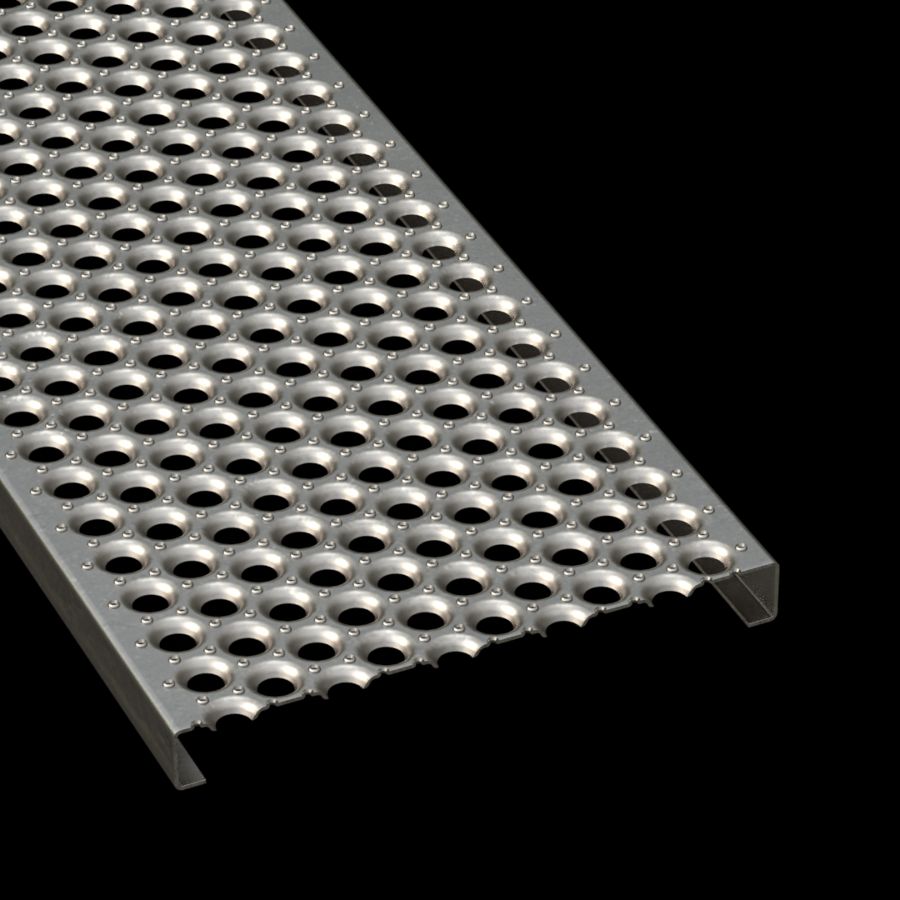 McNICHOLS® Plank Grating Plank, PERF-O GRIP®, Carbon Steel, HRPO, 11 Gauge (.1196" Thick), 10-Hole (18" Width), 2" Channel Depth, Slip-Resistant Surface, 38% Open Area McNICHOLS® Plank Grating Plank, PERF-O GRIP®, Carbon Steel, HRPO, 11 Gauge (.1196" Thick), 10-Hole (18" Width), 2" Channel Depth, Slip-Resistant Surface, 38% Open Area