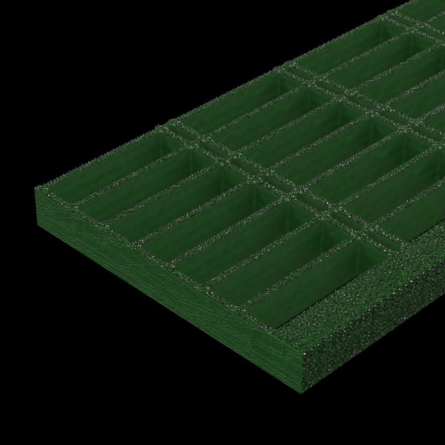 McNICHOLS® Stair Treads Fiberglass Grating, Molded, Stair Tread Panel, Rectangular, MS-R-ST-150, Fiberglass, SGF Polyester Resin, Green, 1-1/2" Grid Height, 1-1/2" x 6" Rectangular Grid, Grit Surface, 1-5/8" Wide Integral Nosing on Both Sides of Stair Tread Panel Length, 65% Open Area McNICHOLS® Stair Treads Fiberglass Grating, Molded, Stair Tread Panel, Rectangular, MS-R-ST-150, Fiberglass, SGF Polyester Resin, Green, 1-1/2" Grid Height, 1-1/2" x 6" Rectangular Grid, Grit Surface, 1-5/8" Wide Integral Nosing on Both Sides of Stair Tread Panel Length, 65% Open Area
