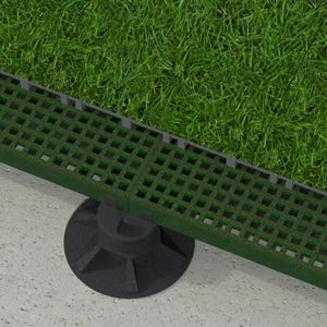 A rendering of turf pedestals and green Molded Fiberglass Grating.